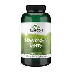 Swanson Hawthorn Berry bottle displaying antioxidant-rich capsules for daily circulation support.
