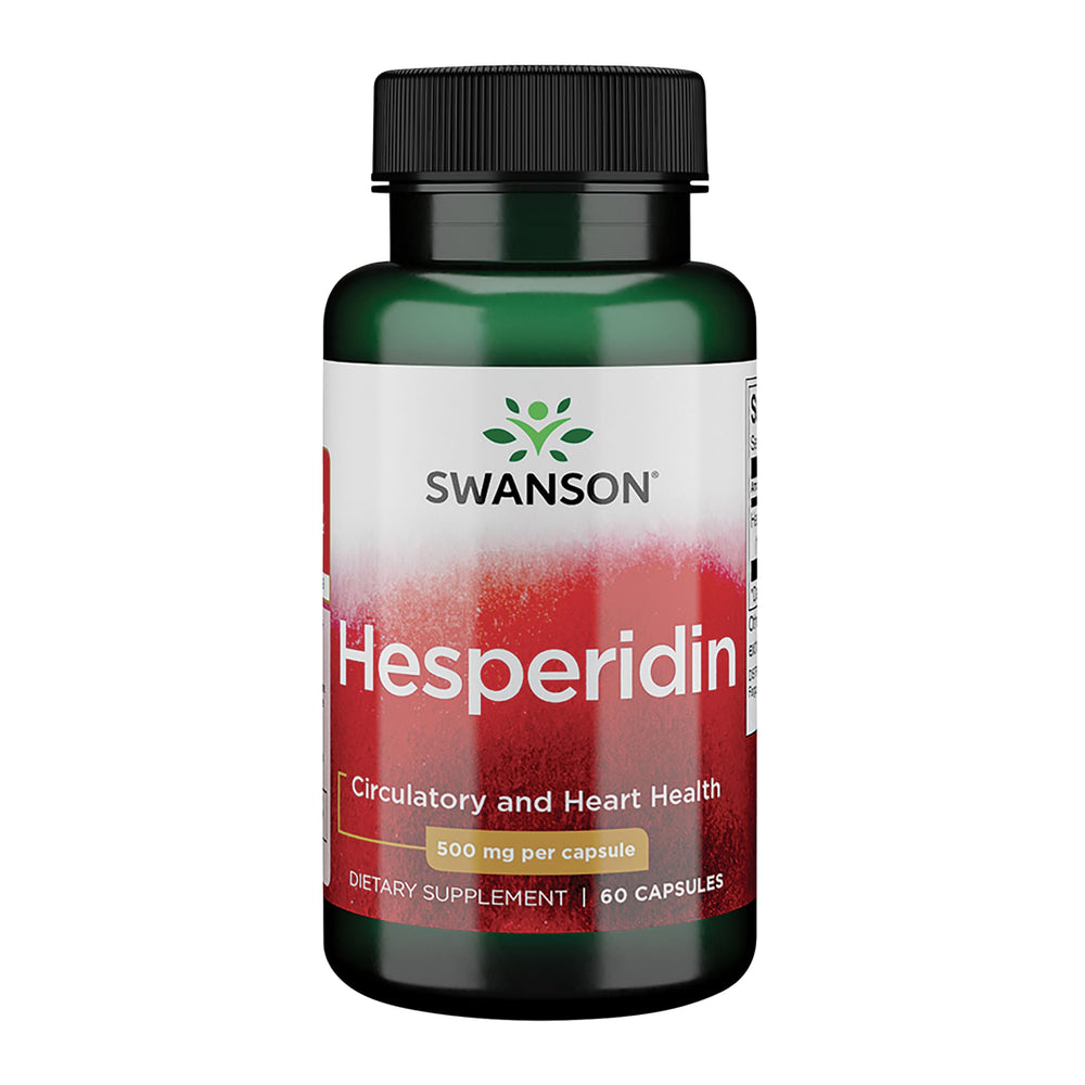 Swanson Hesperidin 500 mg capsules bottle shown for circulatory support and daily wellness.