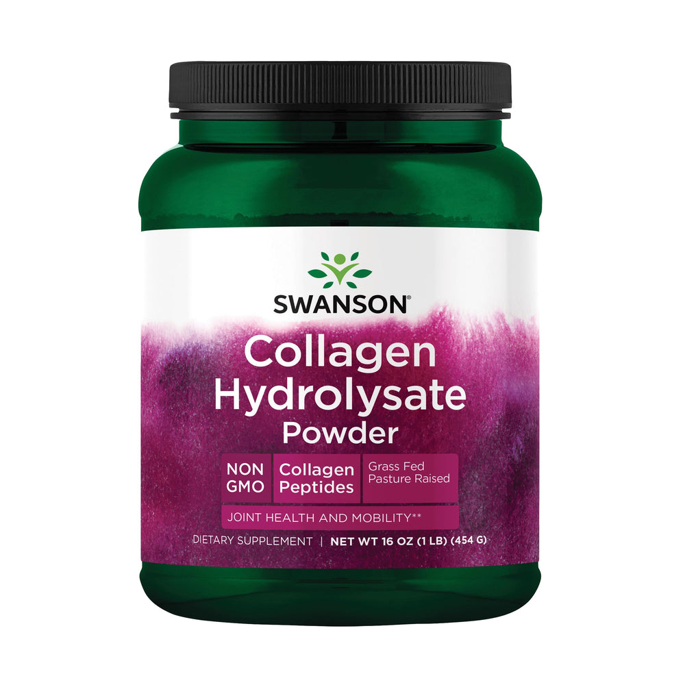 Swanson High Plains collagen bottle closeup shows pure hydrolysate for daily use.