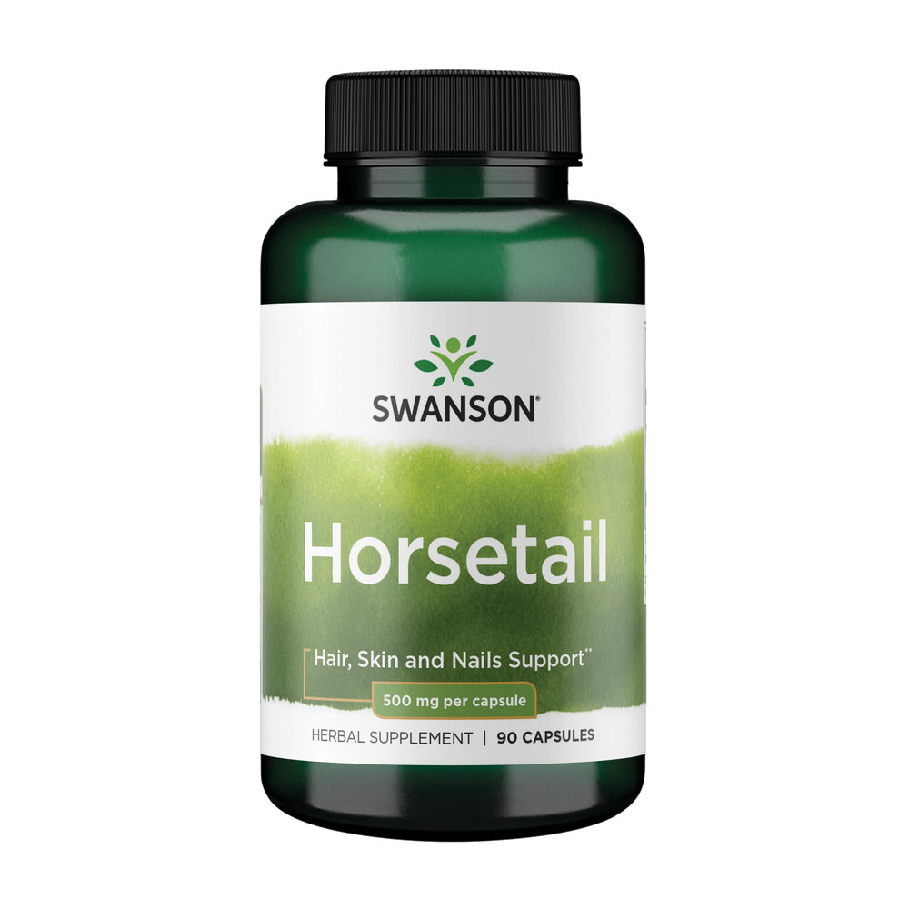 Swanson Horsetail bottle with capsules for daily beauty support.