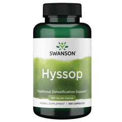 Swanson Hyssop 450mg capsules closeup for daily digestive support.