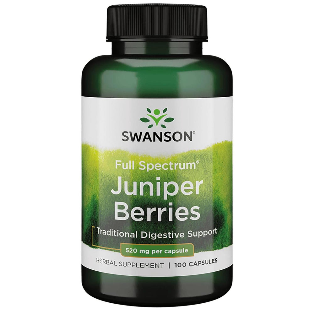 Swanson Juniper Berries Digestive bottle shows the product context and bottle design