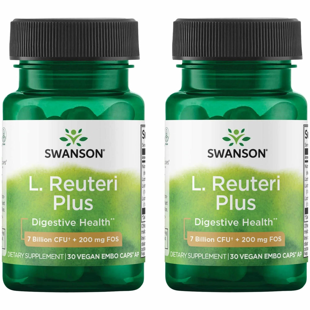 Swanson L Reuteri Probiotic Plus bottle closeup highlights targeted lower GI release