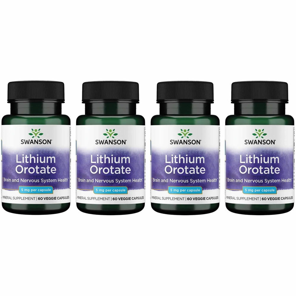 Swanson Lithium Orotate capsules on a clean surface, supporting mood and calm focus.