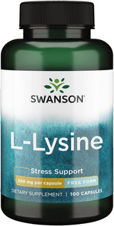 Swanson L-Lysine 500 mg bottle front view highlighting daily stress support