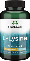 Swanson L-Lysine 500 mg bottle front view highlighting daily stress support