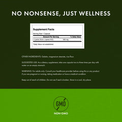 Swanson Lysine label closeup emphasizes non-GMO promise and transparent ingredients.