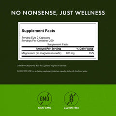 Swanson Magnesium label close up with serving size information