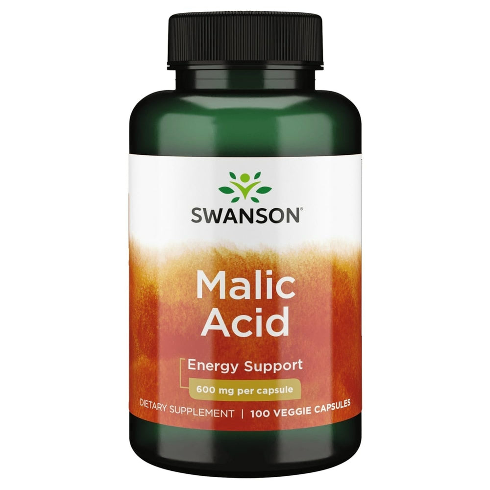 Swanson Malic Acid bottle closeup with capsules for daily use