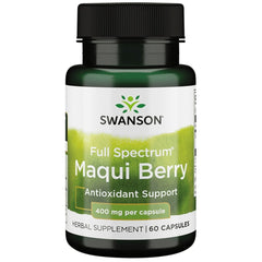 Swanson Maqui Berry bottle highlighting full-spectrum formula for daily antioxidant support
