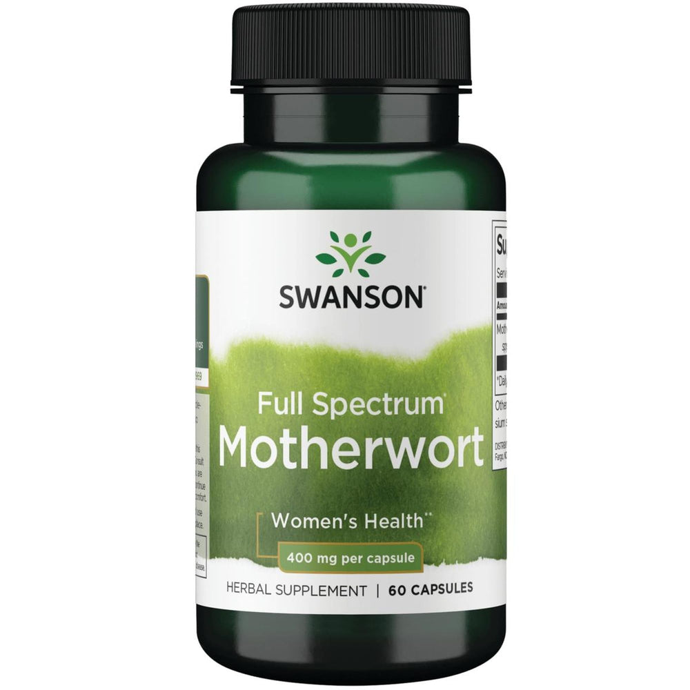 Swanson Motherwort bottle front promoting heart health and digestive wellness.