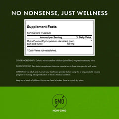 Detailed label of Swanson Muira Puama Root showing key ingredients.