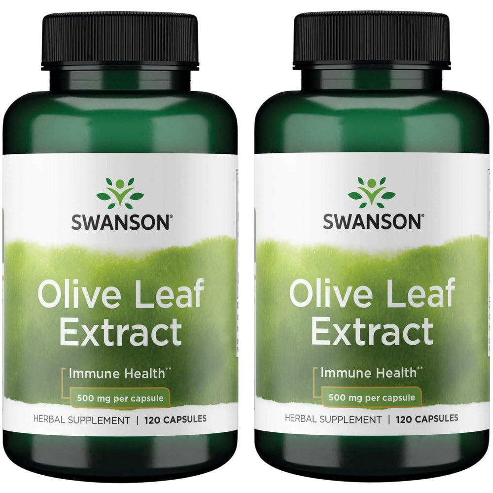Swanson Olive Leaf Extract bottle front with 500 mg capsules for immune support.