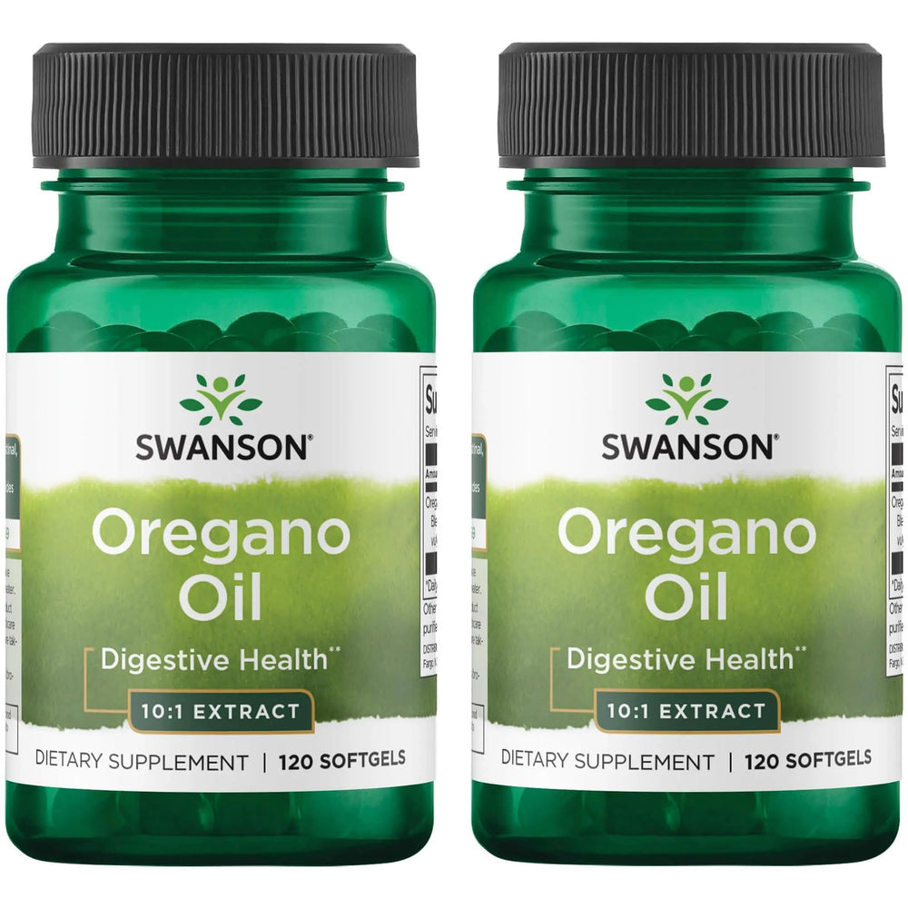 Swanson Oregano Oil 10:1 extract bottle close-up highlighting digestion support