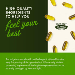 Organic olive oil softgel packets illustrating convenient daily supplementation