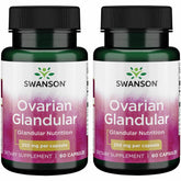 Swanson Ovarian Glandular bottle pour showing daily wellness support