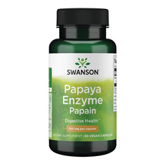 Swanson Papain Papaya Enzyme bottle, a vegetarian digestive aid for meals.