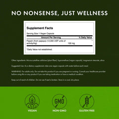 Swanson Papain Papaya Enzyme label close-up shows 100 mg potency.