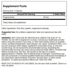 Swanson Pregnenolone capsules close-up highlighting 25 mg per capsule.