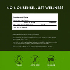 Swanson Saw Palmetto label closeup showing ingredients and dosage