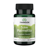 Swanson Saw Palmetto Men Prostate Health bottle showing 160 mg capsules for daily urinary support.