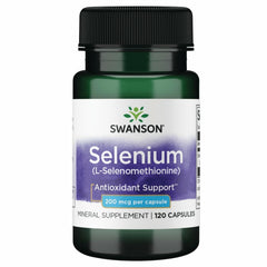 Swanson Semsc Selenium 200 mcg bottle with capsules for daily antioxidant support.
