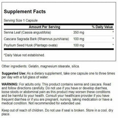 Swanson Senna Psyllium Cascara Complex label showing ingredients and benefits