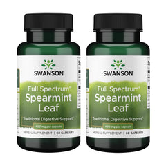 Swanson Spearmint Leaf bottle shows natural digestive support for daily use.