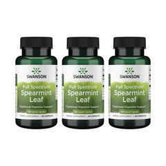 Swanson Spearmint Leaf bottle with label promoting digestive support