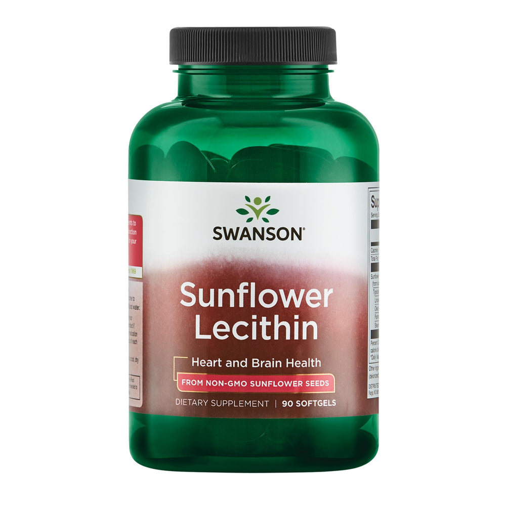 Swanson sunflower lecithin softgels bottle for brain and heart support.