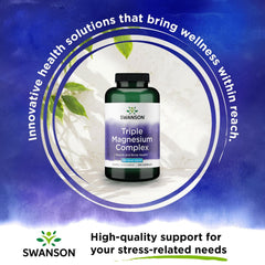 Swanson Triple Magnesium Complex label highlights ingredients and formulas