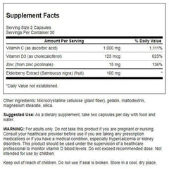 Swanson Ultimate Immune Defense bottle label close-up highlighting C, D, zinc and elderberry