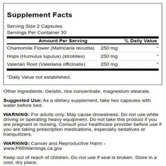 Swanson Valerian Chamomile Hops capsules for easy nightly dosing.