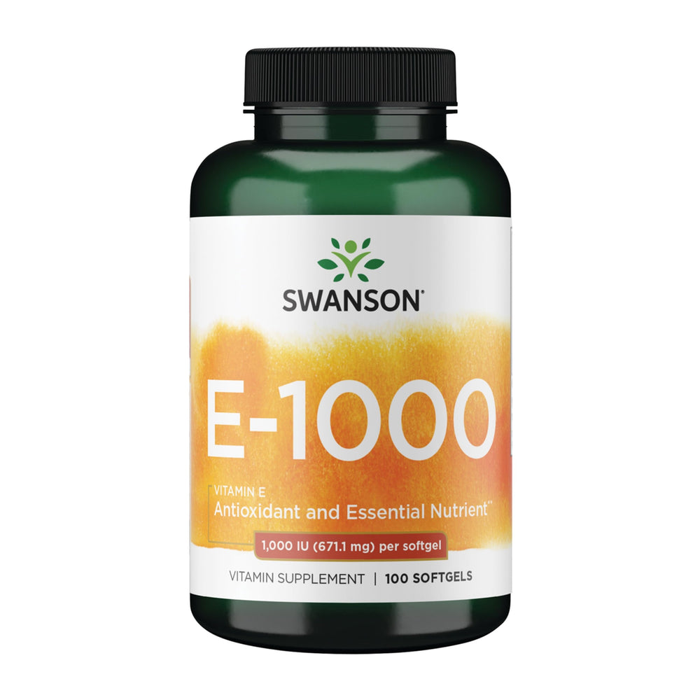Swanson Vitamin E softgels bottle for daily cardiovascular support