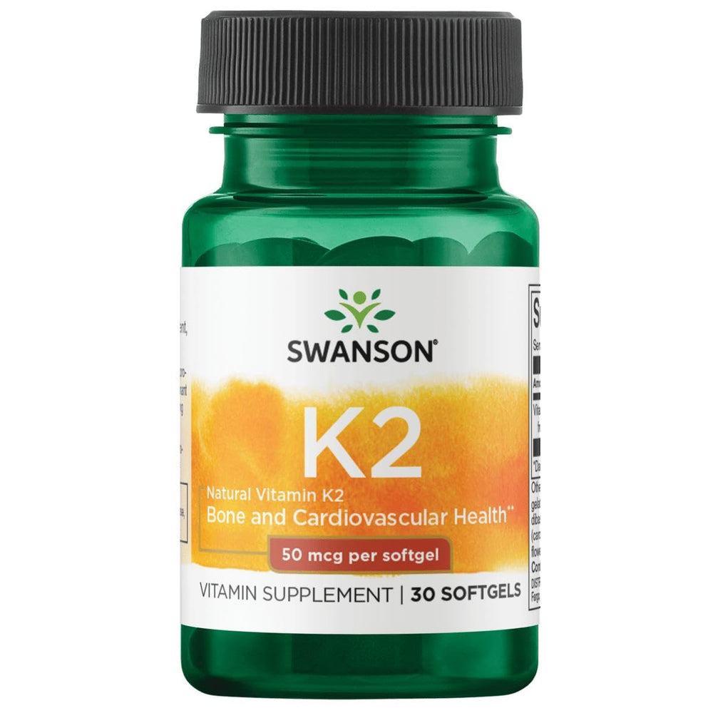 Swanson Vitamin K2 MK-7 Natto bottle supports bone health and circulation
