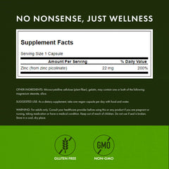 Swanson Zinc Picolinate label details show 22 mg zinc per capsule