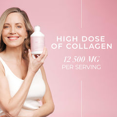 Pouring Swedish Collagen Deluxe for a convenient daily berry shot.