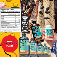 Sweet Sunnah Black Seed Oil ingredient panel highlights 100+ compounds and omega fats.