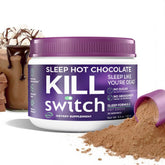 Switch Killswitch sleep aid bottle close-up highlights sugar-free cocoa for evening wind-down.