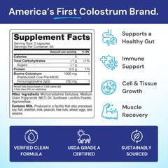 Close-up of Symbiotics Colostrum capsules for gut health support.