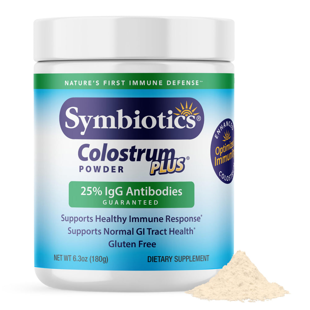 Symbiotics Colostrum Plus bottle for daily immune support and overall wellness