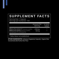SYMNUTRITION Bilberry Extract bottle back with ingredients and dosage details