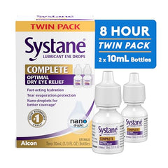 Systane Complete drops in the bottle show nano droplets for quick hydration