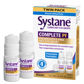 Systane Complete PF bottle pour shows fast-acting protection across the eye surface.