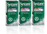 Systane lubricant eye gel drops bottle close-up shows smooth gel texture for long-lasting comfort.