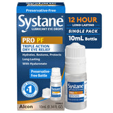 Systane Pro PF eye drops bottle closeup for soothing, long-lasting relief.