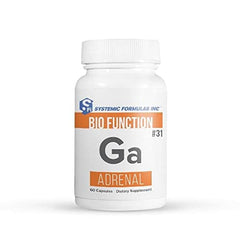 Systemic Formulas Ga Adrenal bottle on a clean surface, supports stress response and energy.
