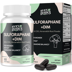 SYZY GENICS sulforaphane softgels bottle for daily wellness and antioxidant support.
