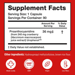 Szio+ Utiva Cranberry PACs ingredients panel with natural antioxidants.