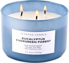 T&H Eucalyptus Evergreen Forest 3-wick candle in a jar with a clean, long-lasting burn.